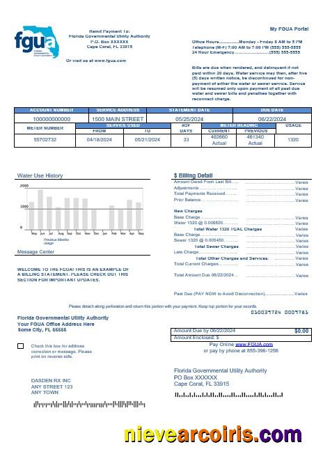 USA Florida FGUA business utility bill